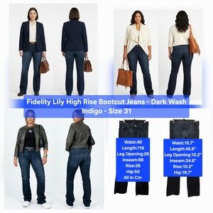 Fidelity Lily High Rise Bootcut Jeans - Dark Wash Indigo Size 31